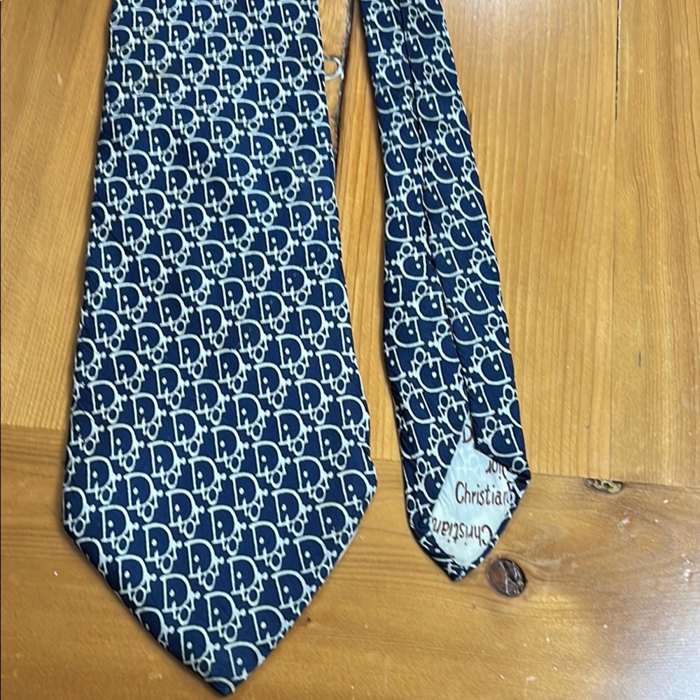 Christian Dior silk tie vintage blue/white